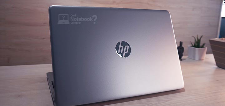 Unboxing HP 250 G8 design visual acabamento tampa logotipo notebook aberto