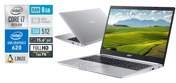Acer Aspire 5 A515-54-72KU Intel Core i7 10th RAM 8 GB SSD 512 GB UHD Graphics 620 Full HD TN Linux