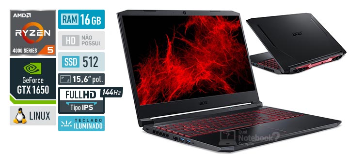Acer Aspire Nitro 5 AN515-44-R5YZ AMD Ryzen 5 RAM 16 GB SSD 512 GB Nvidia GeForce GTX 1650 Full HD IPS 144 Hz