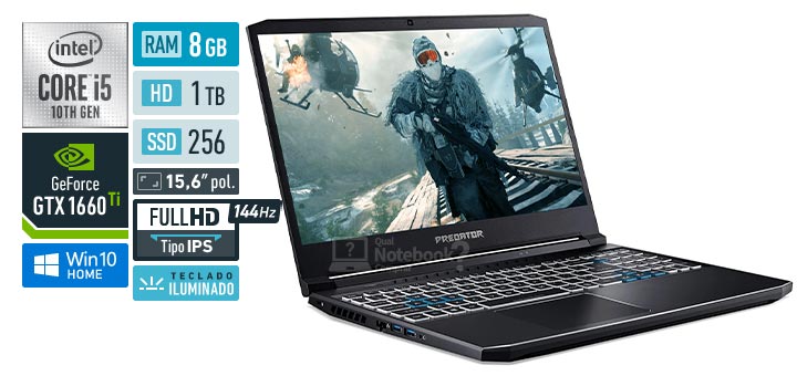 Acer Predator Helios 300 PH315-53-52J6 Intel Core i5 10th RAM 8GB SSD 256 GB HDD 1 TB Nvidia GeForce GTX 1660 Ti Full HD IPS 144 Hz