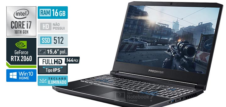 Acer Predator Helios 300 PH315-53-75N8 Intel Core i7 10th RAM 16 GB SSD 512 GB Nvidia GeForce RTX 2060 Full HD IPS 144 Hz