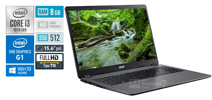Acer Aspire 3 A315-56-304Q Intel Core i3 10th RAM 8 GB SSD 512 GB UHD Graphics G1 Full HD TN
