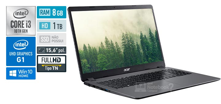 Acer Aspire 3 A315-56-30XL Intel Core i3 10th RAM 8 GB HDD 1 TB UHD Graphics G1 Full HD TN