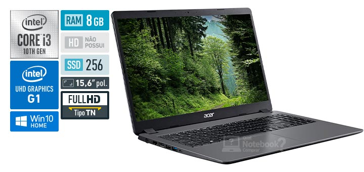 Acer Aspire 3 A315-56-311J Intel Core i3 10th RAM 8 GB SSD 256 GB UHD Graphics G1 Full HD TN