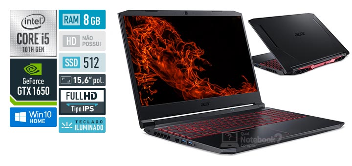 Acer Aspire Nitro 5 AN515-55-51D3 Intel Core i5 10th RAM 8 GB SSD 512 GB Nvidia GeForce GTX 1650 Full HD IPS