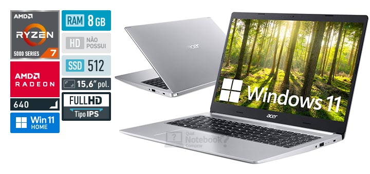 Acer Aspire 5 A515-45G-R46X AMD Ryzen 7 RAM 8 GB SSD 512 GB Radeon RX 640 Full HD IPS Windows 11