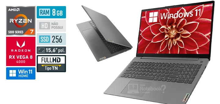 Lenovo IdeaPad 3 82MF0004BR AMD Ryzen 7 RAM 8 GB SSD 256 GB Radeon RX Vega 7 Windows 11