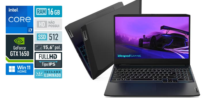 Lenovo IdeaPad Gaming 3i 82MG0000BR Core i7 11th RAM 16 GB SSD 512 GB GeForce GTX 1650 Full HD IPS