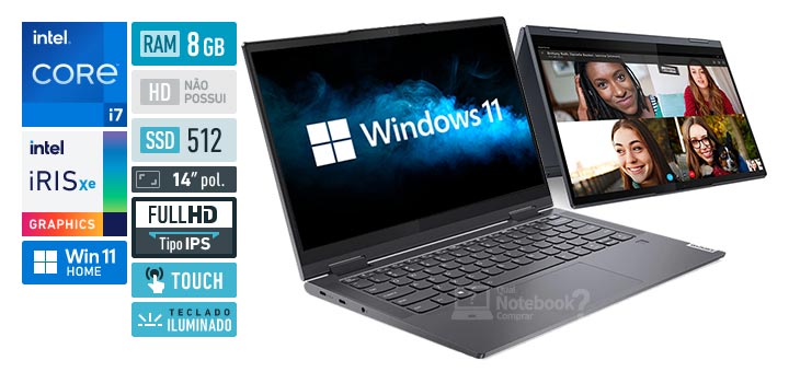 Lenovo Yoga 7i 82LW0002BR Intel Core i7 11th RAM 8 GB SSD 512 GB Full HD IPS Touchscreen Windows 11