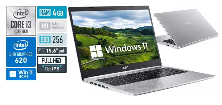 Acer Aspire 5 A515-54-33EN Intel Core i3 10th RAM 4 GB SSD 256 GB Full HD IPS Windows 11