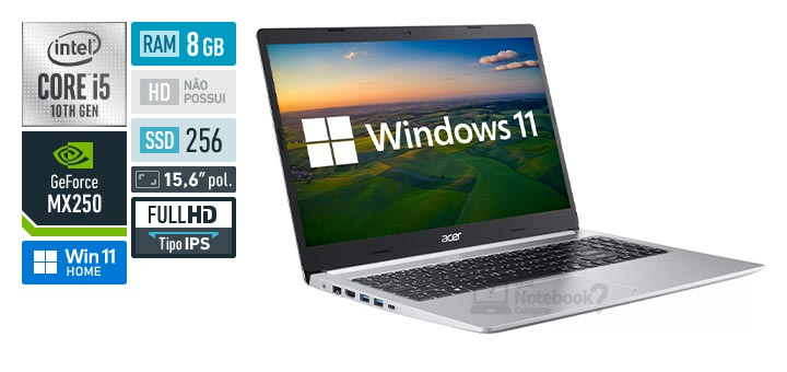 Acer Aspire 5 A515-54G-55HW Intel Core i5 10th RAM 8 GB SSD 256 GB Nvidia GeForce MX250 Full HD IPS Windows 11