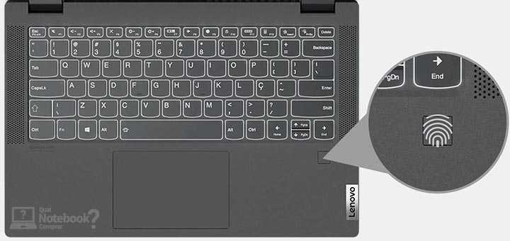 Notebook Lenovo Ideapad Flex 5i teclado leitor de digitais biometrico retroiluminado touchpad liso