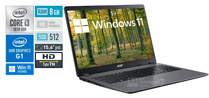 Acer Aspire 3 A315-56-33QA Intel Core i3 10th RAM 8 GB SSD 512 GB Windows 11