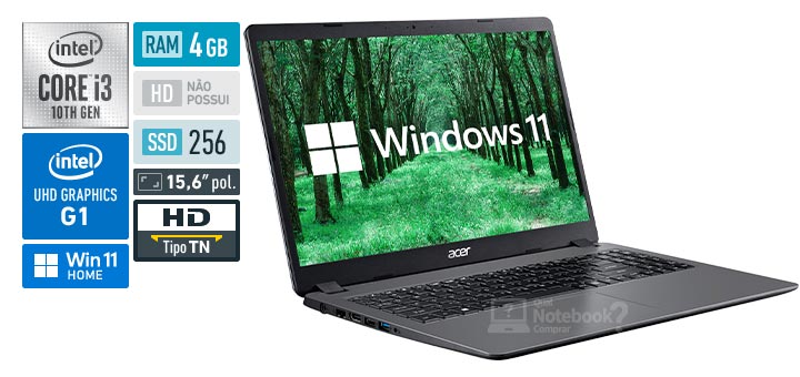 Acer Aspire 3 A315-56-3478 Intel Core i3 10th RAM 4 GB SSD 256 GB HD TN Windows 11