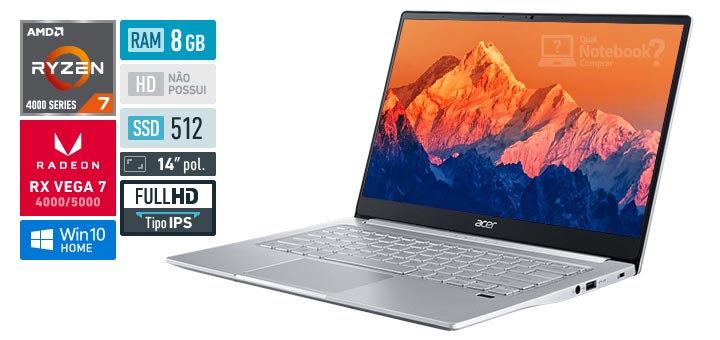 Acer Swift 3 SF314-42-R9S5 AMD Ryzen 7 RAM 8 GB SSD 512 GB AMD Radeon RX Vega 7 Full HD IPS