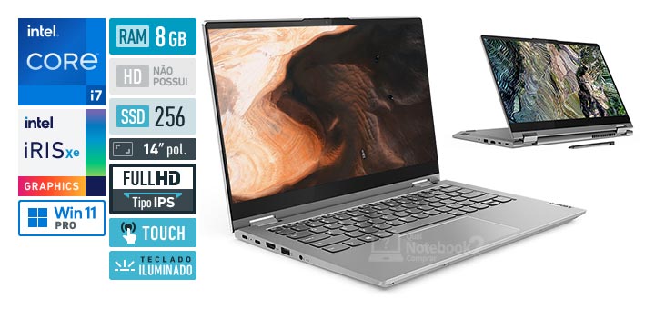 Lenovo ThinkBook 14s Yoga 20WE008ABR Intel Core i7 11th RAM 8 GB SSD 256 GB Full HD IPS Touchscreen Windows 11 Pro