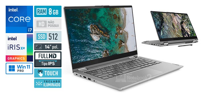 Lenovo ThinkBook 14s Yoga 20WE008BBR Intel Core i7 11th RAM 8 GB SSD 512 GB Full HD IPS Touchscreen Windows 11 Pro