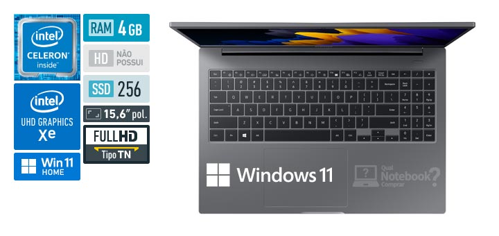 Samsung Book E20 NP550XDA-KP3BR Intel Celeron RAM 4 GB SSD 256 GB UHD Graphics Xe Full HD TN Windows 11