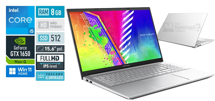 ASUS VivoBook Pro 15 K3500PH-KJ378W Intel Core i5 11th RAM 8 GB SSD 512 GB NVIDIA GeForce GTX 1650 Max-Q Full HD IPS Windows 11