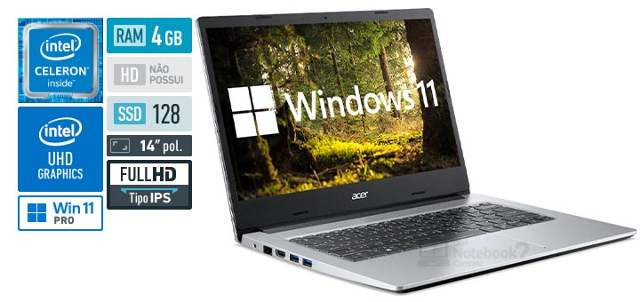 Acer Aspire 3 A314-35-C1W1 Intel Celeron RAM 4 GB SSD 128 GB Full HD IPS Windows 11 Pro