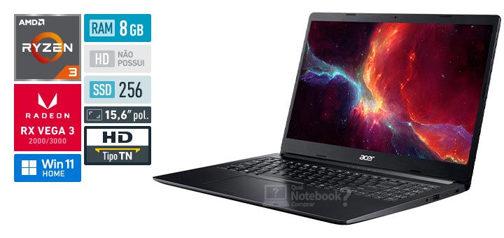Acer Aspire 3 A315-23-R7CG AMD Ryzen 3 RAM 8 GB SSD 256 GB Radeon RX Vega 3 Windows 11
