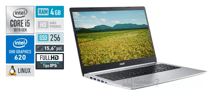 Acer Aspire 5 A515-54-54VN Intel Core i5 10th RAM 4 GB SSD 256 GB Full HD IPS Linux