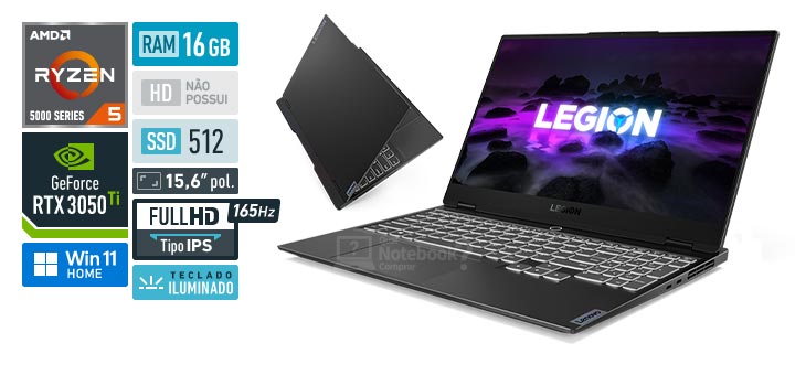 Lenovo Legion Slim 7 82K800EABR AMD Ryzen 5 RAM 16 GB SSD 512 GB NVIDIA GeForce RTX 3050 Ti Full HD IPS 165 Hz Windows 11