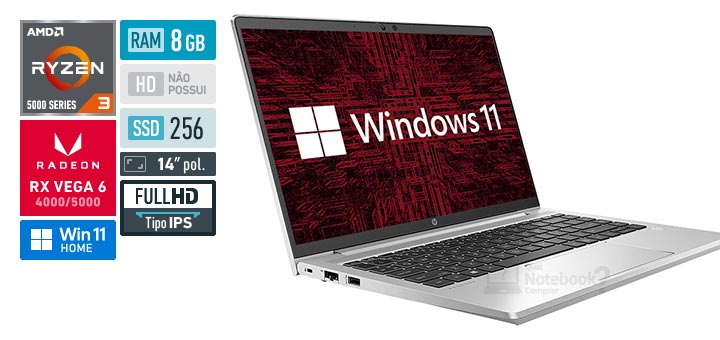 HP ProBook 445 G8 5R5A8LA Ryzen 3 Série 5000 RAM 8 GB SSD 256 GB Tela 14 polegadas IPS Windows 11 Home