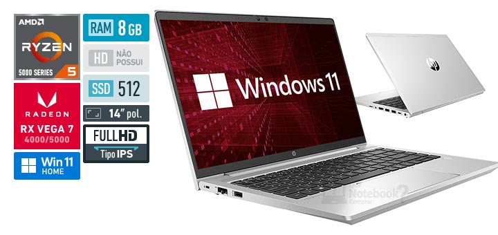 HP ProBook 445 G8 5R5B4LA Ryzen 5 Série 5000 RAM 8 GB SSD 512 GB Tela 14 polegadas IPS Windows 11 Home