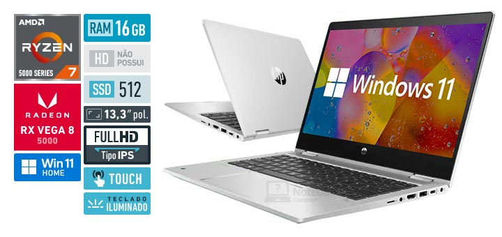 HP ProBook x360 435 G8 5R5A7LA Ryzen 7 Série 5000 RAM 16 GB SSD 512 GB Tela 13,3 polegadas IPS Windows 11 Home