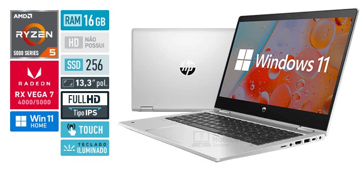 HP ProBook x360 435 G8 5R5A9LA Ryzen 5 PRO Serie 5000 RAM 16 GB SSD 256 GB Tela 13 3 IPS Windows 11 Home