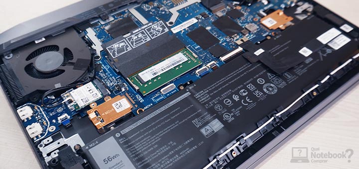 Review notebook gamer Dell G15-i1000-M10P upgrades melhorias instalacao memoria RAM tampa aberta componentes internos