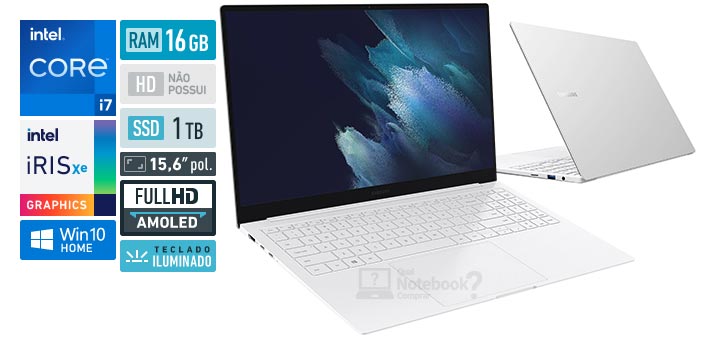 Samsung Galaxy Book Pro NP950XDB-KS1BR Core i7 11a geracao RAM 16 GB SSD 1 TB Tela 15-6 polegadas Full HD OLED Windows 10 Home
