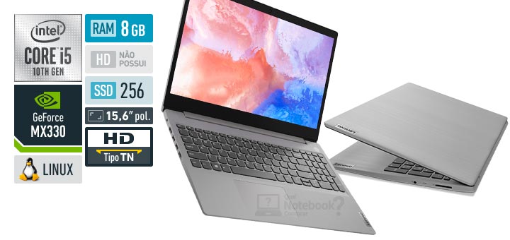 Lenovo IdeaPad 3i 82BSS00400 Core i5 10ª geração GeForce MX330 RAM 8 GB SSD 256 GB Tela 15,6 polegadas TN Linux