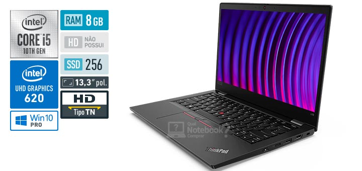 Lenovo ThinkPad L13 20R4001ABR Core i5 10ª geração RAM 8 GB SSD 256 GB Tela 13,3 polegadas TN Windows 10 Pro