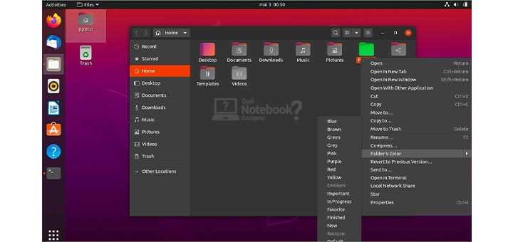 Linux Ubuntu visual design interface area de trabalho