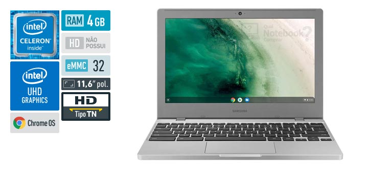 Samsung Chromebook 4 XE310XBA-KT3BR Celeron RAM 4 GB SSD eMMC 32 GB Tela 11,6 polegadas TN Chrome OS