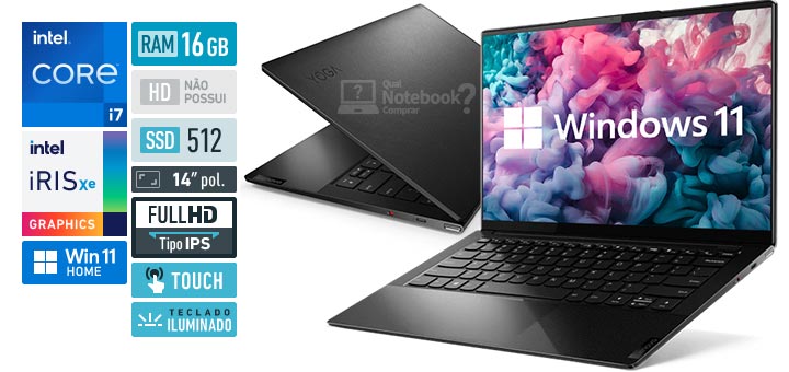 Lenovo Yoga Slim 9i 82D1008KBR Core i7 11a geracao RAM 16 GB SSD 512 GB Tela 14 polegadas Full HD IPS touchscreen Windows 11 Home
