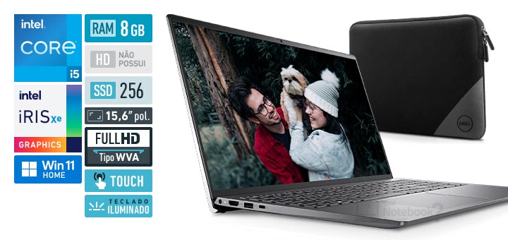 Dell Inspiron 15 i1101-M20SC Core i5 11a geracao RAM 8 GB SSD 256 GB Tela 15-6 polegadas Full HD WVA touchscreen Windows 11 Home Capa protetora Antivirus McAfee 12 meses