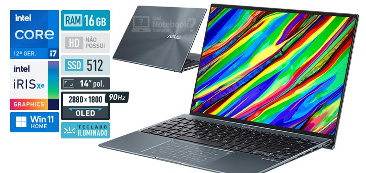 ASUS ZenBook 14X UX5401ZA-L7140W Core i7 12a geracao RAM 16 GB SSD 512 GB Tela 14 pol 2880 x 1800 90 Hz Windows 11 Home