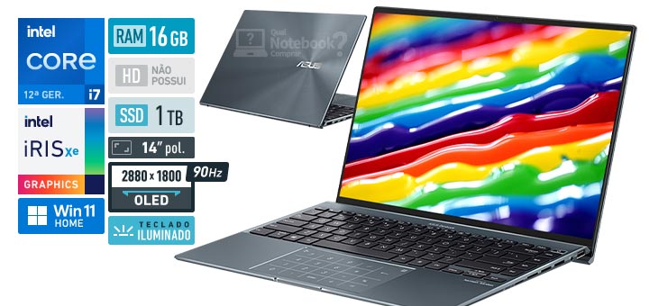 ASUS ZenBook 14X UX5401ZA-L7145W Core i7 12a geracao RAM 16 GB SSD 1 TB Tela 14 pol 2880 x 1800 90 Hz Windows 11 Home