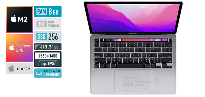 Apple MacBook Pro MNEH3BZ-A M2 RAM 8 GB SSD 256 GB Tela 13-3 polegadas 2560 x 1600 IPS macOS