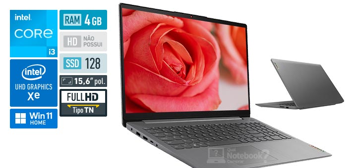 Lenovo IdeaPad 3i 82MD000FBR Core i3 11a geracao RAM 4 GB SSD 128 GB Tela 15-6 polegadas Full HD TN Windows 11 Home