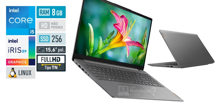 Lenovo IdeaPad 3i 82MDS00500 Core i5 11a geracao RAM 8 GB SSD 256 GB Tela 15-6 polegadas Full HD TN Linux