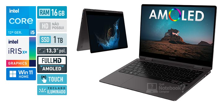 Notebook Samsung Book 2 360 13.3 Core i5 16GB, 512GB SSD NP730QED-KF2BR -  Ibyte Atacado