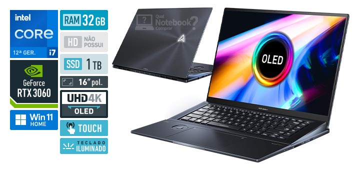ASUS ZenBook Pro 16X UX7602ZM-ME129W Core i7 12a geracao GeForce RTX 3060 RAM 32 GB SSD 1 TB Tela 16-0 polegadas UHD 4K OLED touchscreen Windows 11 Home