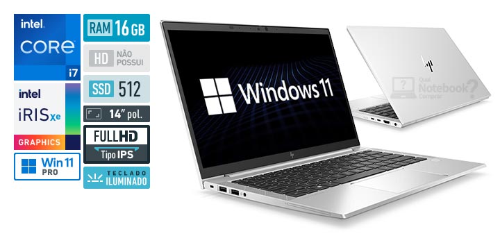 HP EliteBook 840 G8 6L8M2LA Core i7 11a geracao RAM 16 GB SSD 512 GB Tela 14 polegadas Full HD IPS Windows 11 Pro