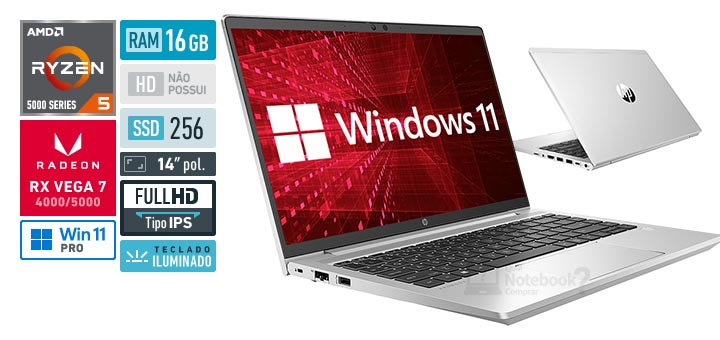 HP ProBook 445 G8 6L5P4LA Ryzen 5 Serie 5000 RAM 16 GB SSD 256 GB Tela 14 polegadas Full HD IPS Windows 11 Pro