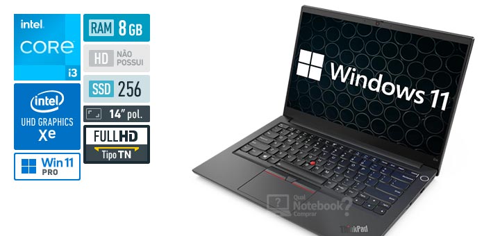 Lenovo ThinkPad E14 20TB0021BO Core i3 11a geracao RAM 8 GB SSD 256 GB Tela 14 polegadas Full HD TN Windows 11 Pro
