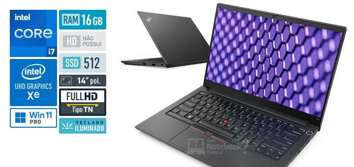 Lenovo ThinkPad E14 20TB0029BO Core i7 11a geracao RAM 16 GB SSD 512 GB UHD Graphics Tela 14 polegadas Full HD TN Windows 11 Pro